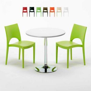Tavolino Rotondo Bianco 70x70cm Con 2 Sedie Colorate Interno Bar PARIS LONG ISLAND, Garten mit Tisch und Sthlen