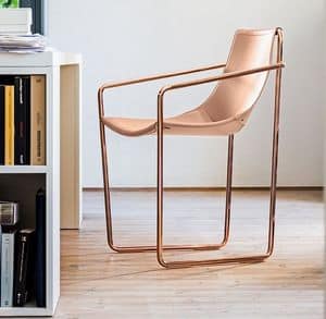 Apelle P, Stuhl mit Kufen, in Metall und Naturleder