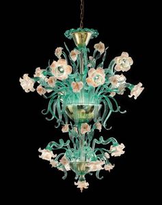 Art. VO 153/L/4+8, Kronleuchter aus Glas mit Blumenmuster