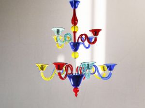 BRAZIL, Mehrfarbiger Kronleuchter aus mundgeblasenem Murano-Glas