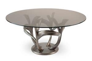 Manhattan, Moderne Tisch mit Glasplatte und Metallrahmen