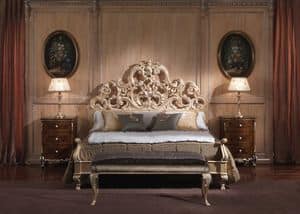 3660 BETT, Bett mit Barockstil, für luxuriöse Schlafzimmer, Holzkonstruktion mit beschichteten Blattgold-Finish