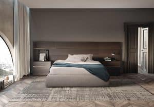 Boiserie comp.02, Kopfteil für Bett in matt Holz, für Hotels