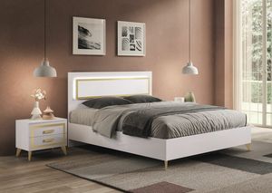 Gold Bett, Bett aus wei lackiertem Holz mit minimalistischem Design