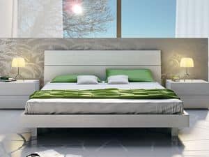 Bett Design 09 - Tabatha LM7Q Neve, Doppelbett aus Holz, in einem linearen Stil
