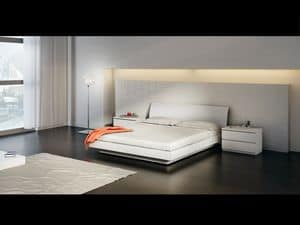 Bett Design 15 - Sally LM1Q Neve, Doppelbett mit Holzboden, in einfachen Stil