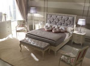 Rudy 6040 Bett, Luxury klassische Bett, mit tufted Kopfteil, Rahmen mit Silber-Finish dekoriert