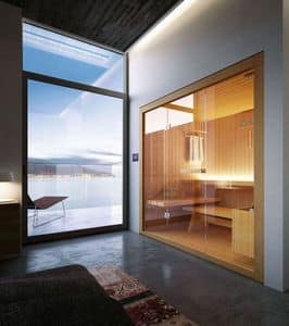 ROPE, Holz Sauna mit Glasfenstern, fr Hotels