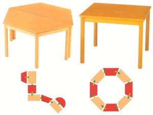 Tavolo componibile, Modulare Tische, aus Buchenholz, für Kindergarten und Schule