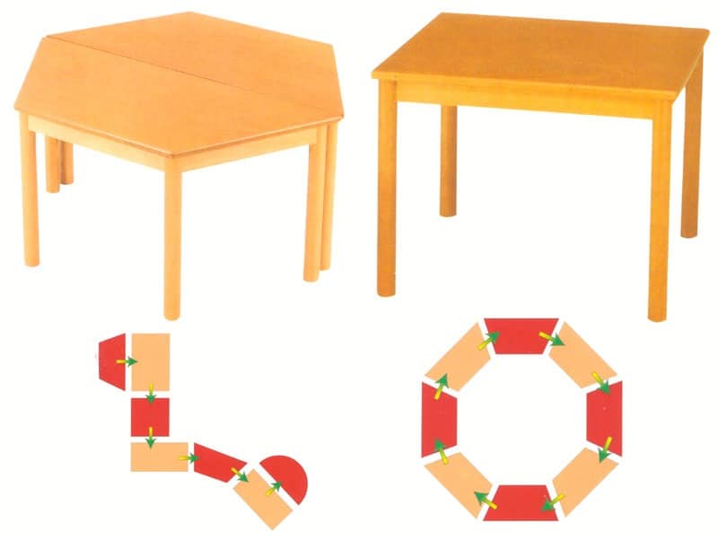 Tavolo componibile, Modulare Tische, aus Buchenholz, für Kindergarten und Schule