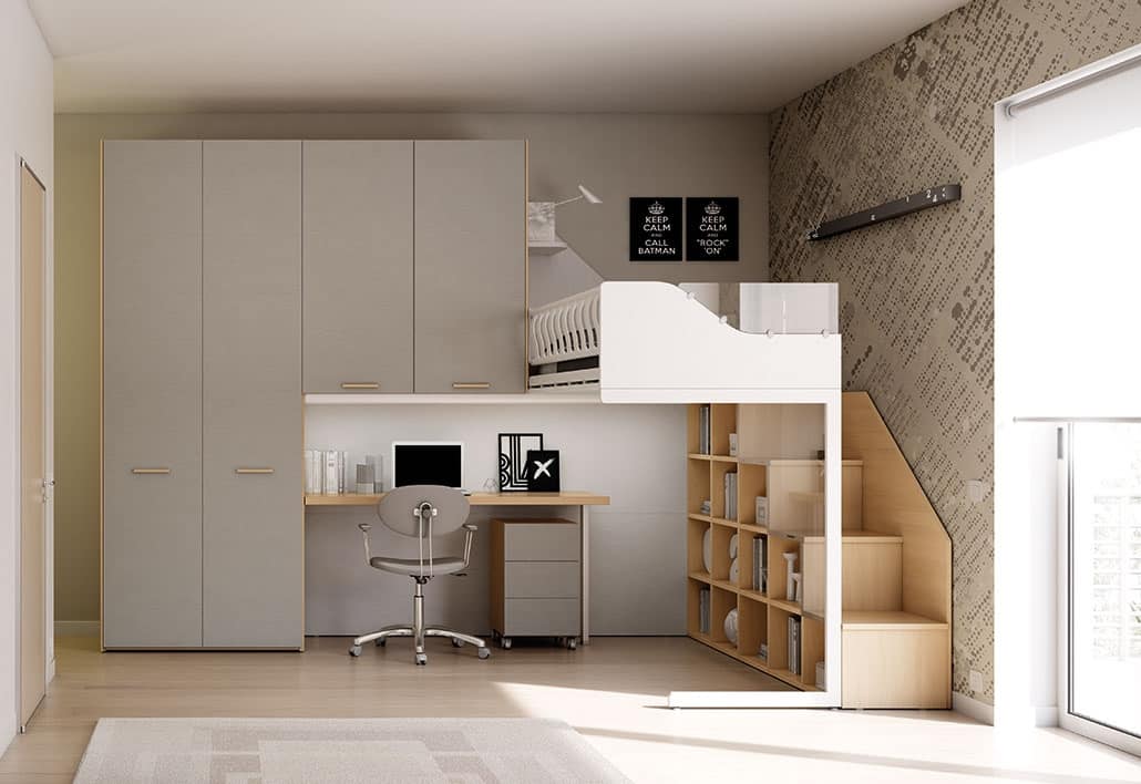 Kinderschlafzimmer mit Hochbett, im minimalistischen Stil