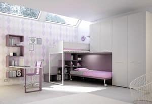 Hochbett KS 207, Modernes Kinderschlafzimmer mit Hochbett und Schreibtisch