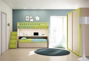 Hochbett KS 208, Moderne Kinderzimmer mit Leiter mit Schubladen