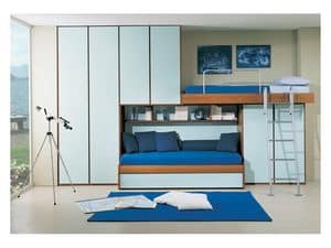 Kids Bedroom 4, Schlafzimmer mit ausziehbarem zweiten Bett, Brcke Kleiderschrank, hellblaue Farbe