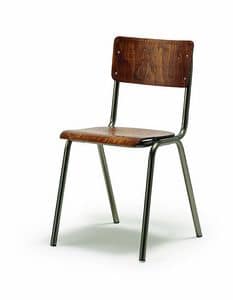 2.06.0, Metallstuhl mit Sitz und Rückenlehne aus Holz, für Kirchen