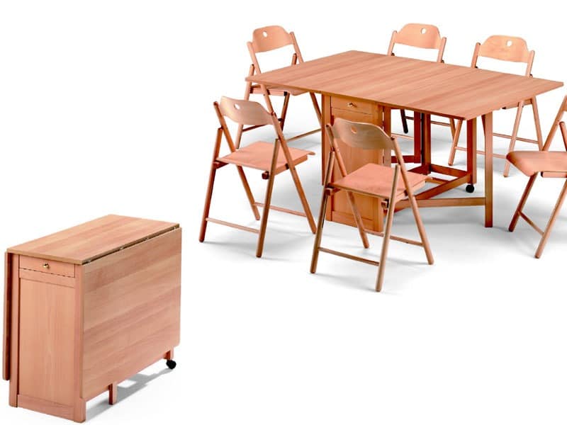 Ginger table, Stoppino chair, Platzsparende Tabelle, faltbar, aus Buchenholz