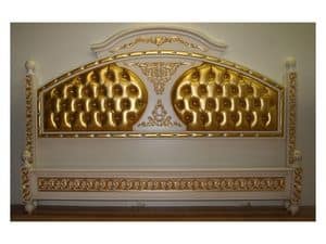 Wien Bed, Luxus-Bett in Gold Leder, gesteppt Polsterung