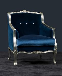 Bax Samt, Outlet-Sessel im Louis XVI-Stil, versilbert mit blauem Samt