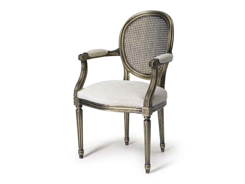 Art.105 armchair, Sessel mit Sitz und Rückenlehne aus Stroh, Stil Louis XV gemacht
