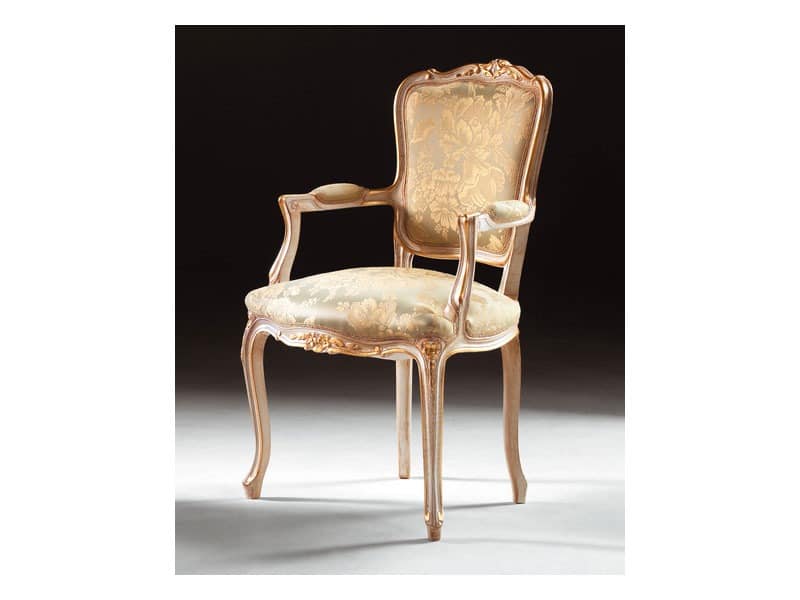 Art. 1440, Klassischer Stuhl mit Armlehnen aus Holz, Stil Louis XV