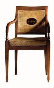 Cecilia FA.0155, Sessel mit Armlehnen aus Massivholz, Sitz gepolstert in Stoff bezogen, Netzrcken, im Stil Louis XVI