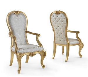 Eufrasia, Stuhl mit Armlehnen, aus Holz mit Blattgold-Finish