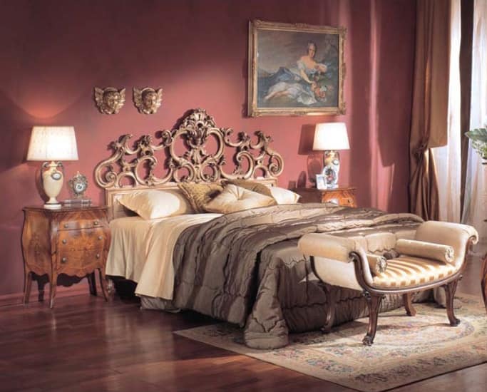 3245 BED, Luxus klassischen Bett, handgeschnitzt, Blattsilber