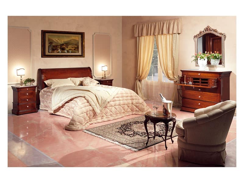 Art. 2026/952/2/L bed, Hand dekoriert Bett, in Holz, in der Classic-Zimmer