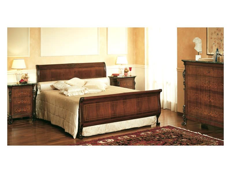 Art. 294 '800 Siciliano, Luxus-Bett, mit verzierten Kopfteil, für klassischen Stil Schlafzimmer