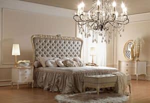 Artemisia 4000 Bett, Klassischen Stil Bett, mit handgefertigten Schnitzereien, gepolsterte Kopfteil getuftete