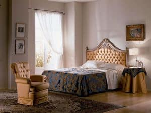 Cimabue Bett, Geschnitzten Bett, gesteppt, Blattgold, für klassische Schlafzimmer