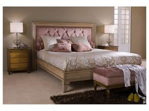 Classical bedroom Luxe - bed, Doppelbett aus massivem Holz, gesteppten Kopfteil