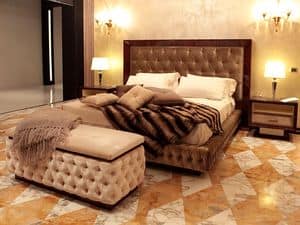 Dolce Vita Bett 3, Bett in Samt gepolstert, Luxus klassischen Bett, Palisander Bett Hotel Zimmer