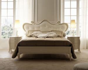 Eros 6080 Bett, Bett in Tulipier Holz, Kopfteil in Leder bezogen, mit einem modernen klassischen Stil