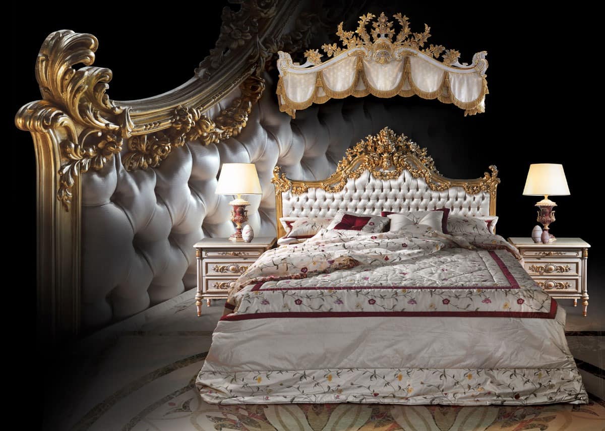 F120 Bed, Luxus im klassischen Stil Bett, handgeschnitzt aus Massivholz aus