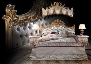 F120 Bed, Luxus im klassischen Stil Bett, handgeschnitzt aus Massivholz aus