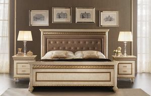 Fantasia gepolstertes Bett, Bett im neoklassischen Stil mit gepolstertem Kopfteil
