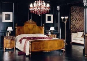 P5610, Doppelbett mit Trittbrett aus Holz, in Nussbaum furniert, Nussbaum Feder, fr die Schlafzimmer im klassischen Luxus -Stil