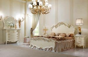 Vittoria Bett lackiert, Doppelbett aus Holz handgefertigt, mit goldenen Verzierungen