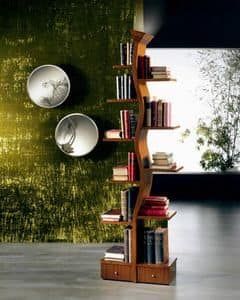 LB02 Giovane Albero Bücherregal, Holz Bibliothek mit einer Lampe, in der Form eines Baumes