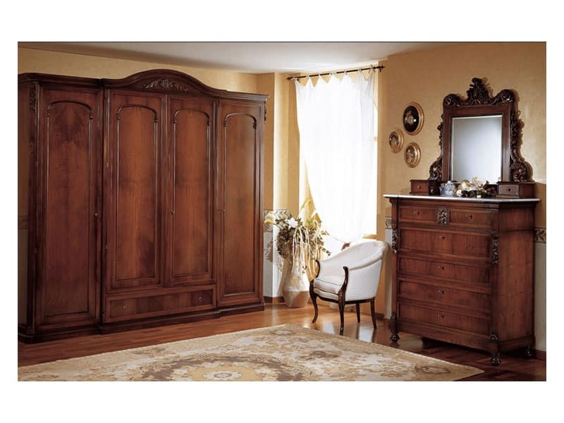 Art. 973 wardrobe closet '800 Siciliano, Antiken Stil Kleiderschrank mit 4 Türen, für Schlafzimmer
