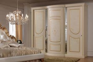 Aurora Garderobe mit Spiegel, Kleiderschrank im klassischen Stil, mit dekorativen Spiegel