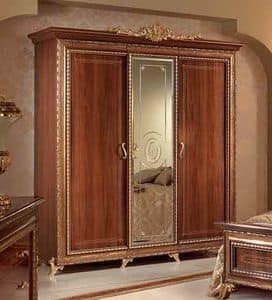 Giotto armadio piccolo, Klassische Nussbaum Kleiderschrank mit 3 Tren und zentrale Spiegel