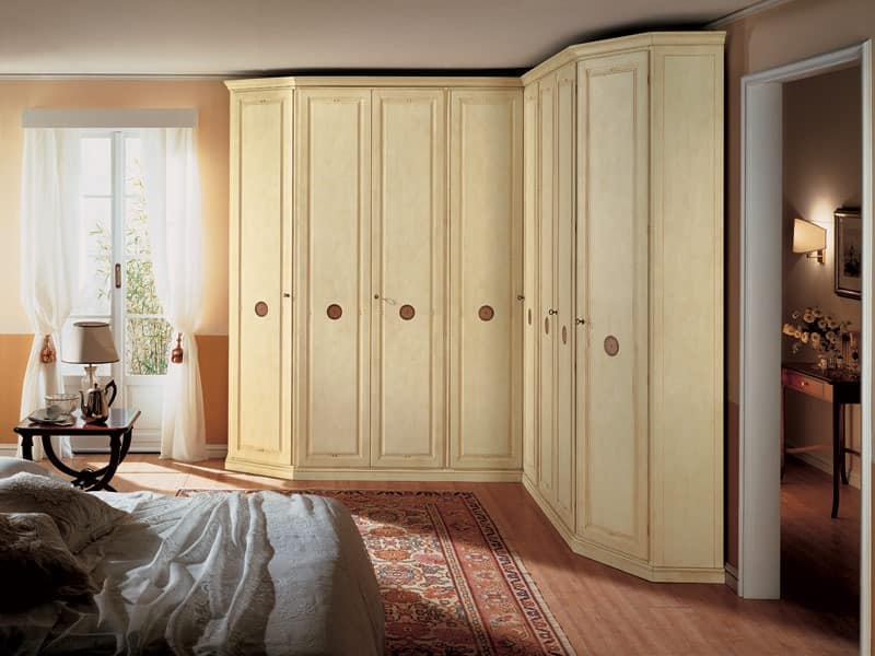 Olimpo Angular, Eckschrank in Holz, 8 Türen, geeignet für klassischen Stil Schlafzimmer