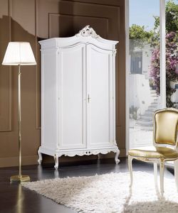 Regency Kleiderschrank 2 Türen, Klassischer Kleiderschrank, weiß lackiert