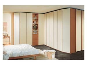 Wardrobe 26, Gerumiges Eck-Kleiderschrank fr Schlafzimmer, sichtbare Elemente, lackiert Elfenbein Tren