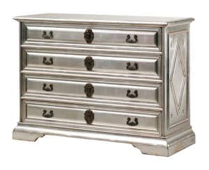 Angelico RA.0754, Ebonized Holzkommode mit 4 Schubladen, in der silbernen Farbe, f�r Umgebungen in klassischen Luxus-Stil