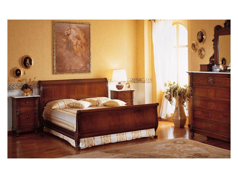 Art. 973 bedside table '800 Siciliano, Holz-Nachttische, mit Marmorplatte, für Luxus-Hotels