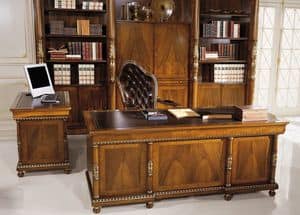 1063, Klassischer Luxus furnierten Schreibtisch, mit 9 Schubladen