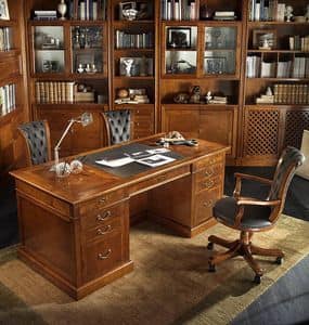 R 401, Executive Schreibtisch aus Kirschholz, Leder top, Geheimfach